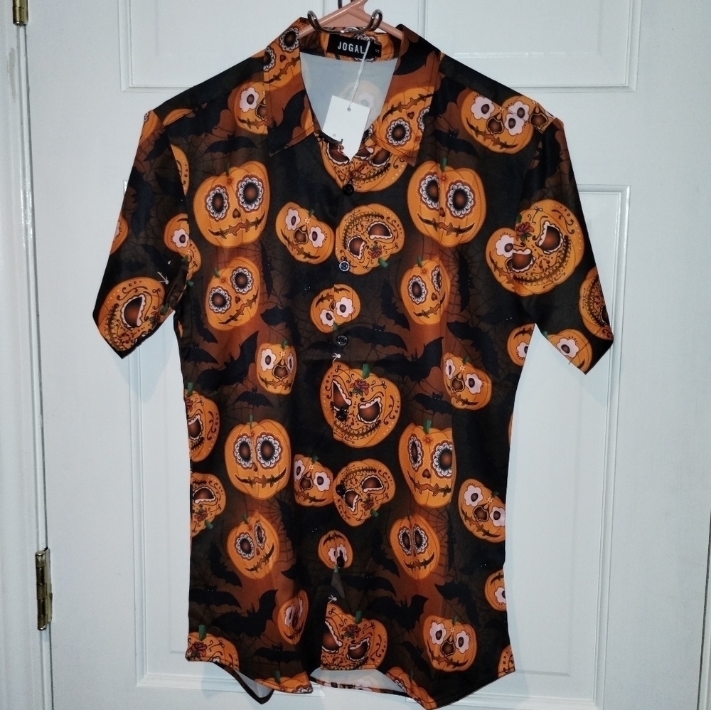 Men's Jogal Halloween Pumpkin button down Shirt